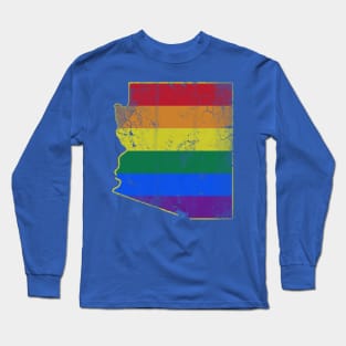 Vintage Arizona Map LGBTQ Gay Pride Flag Long Sleeve T-Shirt